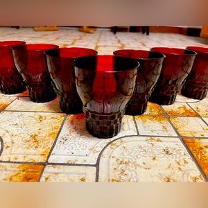 Set of 7 Anchor Hocking Windsor Ruby Tumbler Glasswear! Cube print 10oz